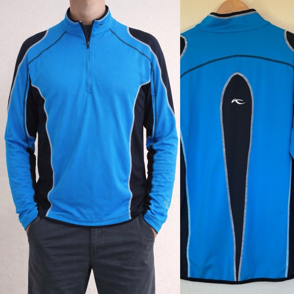 Kjus Mens XXL 56 Blue Black Quarter Zip Long Sleeve Performance Mid Layer Top